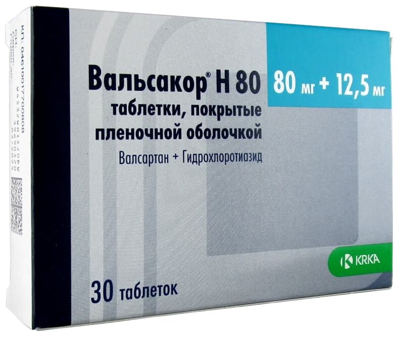 Вальсакор Н таб. п/о плен., 80 мг + 12.5 мг, 30 шт.