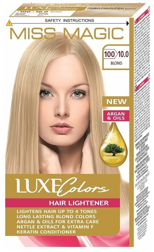 Miss Magic Luxe Colors Стойкая краска для волос  c экстрактом крапивы, витамином F и кератином, 100 (10.0) блонд, 108 мл