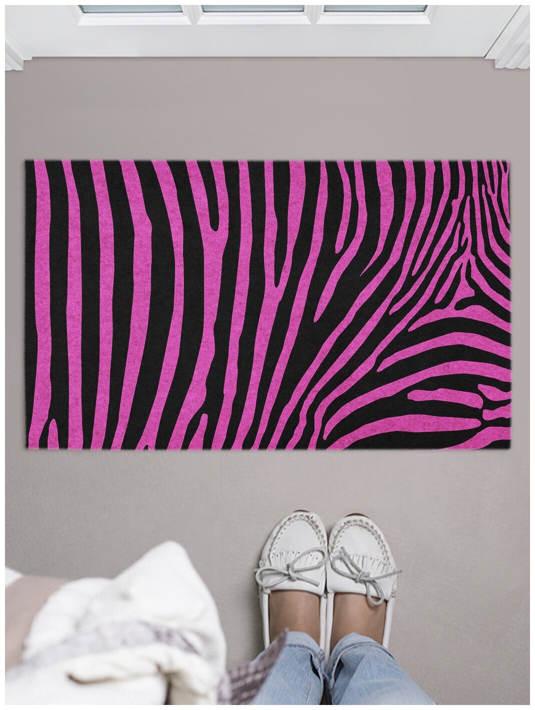 Придверный коврик в прихожую JoyArty "Сказочная зебра" для обуви, на резиновой основе, 75x45 см