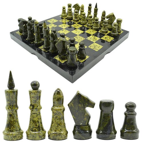 фото Радугакамня шахматы подарочные из камня змеевик 295*295мм.