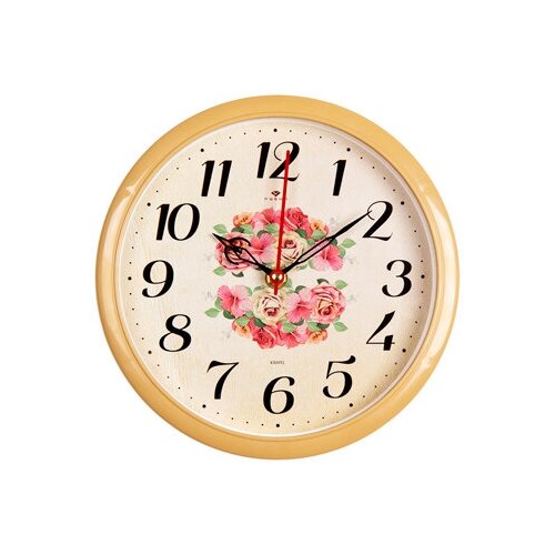 фото Часы настенные круг"21 век"2222-004 (10) корпус бежевый цветы 22см "рубин"