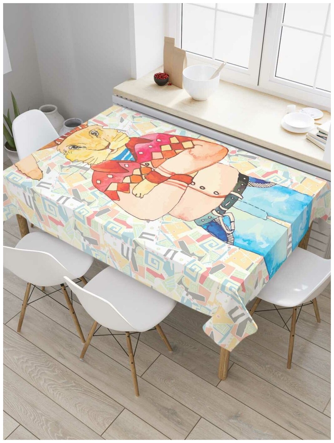 Скатерть прямоугольная JoyArty на кухонный стол "Мудрый заяц" из оксфорда, 180x145 см