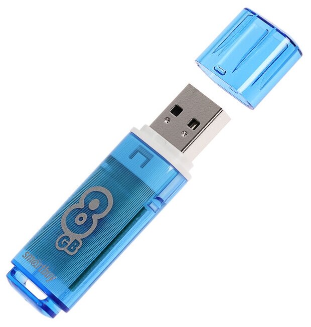 Флешка Smartbuy Glossy series Blue, 8 Гб, USB2.0, чт до 25 Мб/с, зап до 15 Мб/с