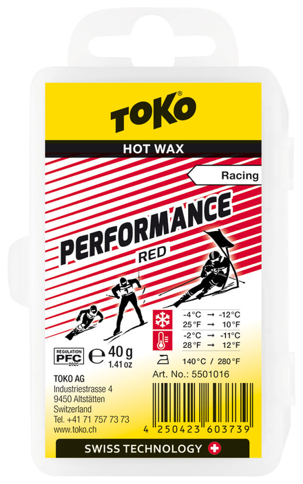 Парафин низкофтористый Toko Performance red (-4°С -12°С) 40 г.