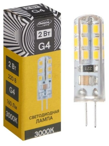 Лампа светодиодная Luazon Lighting, G4, 2 Вт, 220 В, 3000 К, 160 Лм 5208013