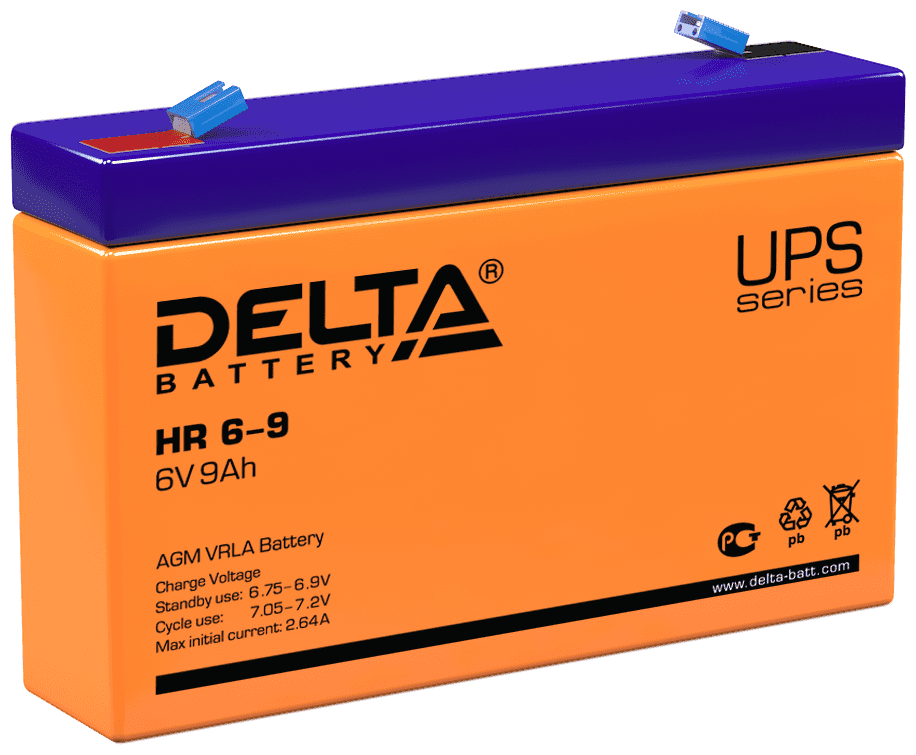 Delta Аккумуляторная батарея для ИБП, AGM, срок службы - 8 лет, HR 6-9 (6V/9Ah)