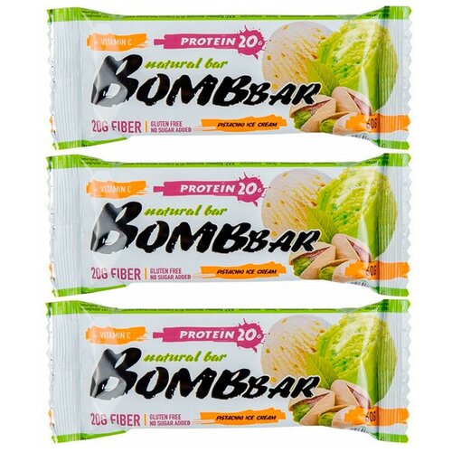 BOMBBAR Протеиновый батончик 60г (3 штуки) (Фисташковый пломбир) bombbar протеиновый батончик 60г 3 штуки лимонный торт