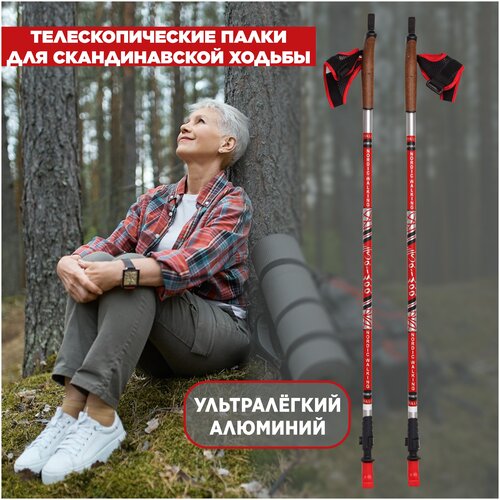 Палки для скандинавской ходьбы алюминиевые телескопические раздвижные Saimaa WALKER RED р-р 100-135 см