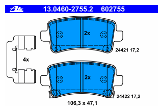 Комплект тормозных колодок дисковый тормоз Ate 13.0460-2755.2 Opel: 1605366 13237766 13338368 13343451 1605104 542125 - фотография № 2