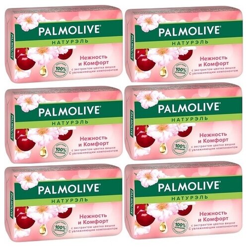 Palmolive Мыло Нежность и комфорт Натурэль с экстрактом цветка вишни вишня, 6 уп., 90 г мыло palmolive нежность и комфорт цветок вишни 12 шт по 90гр