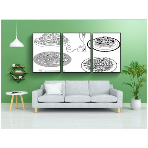 фото Набор модулных постеров для интерьера "растительные очертания, овощи, лист" 60x90 см. в тубусе, без рамки lotsprints