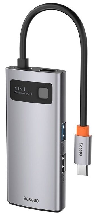 ПереходникАдаптер BASEUS Metal Gleam Series 4-in-1 Разветвитель Type-C - USB30 USB20 HDMI PD серый
