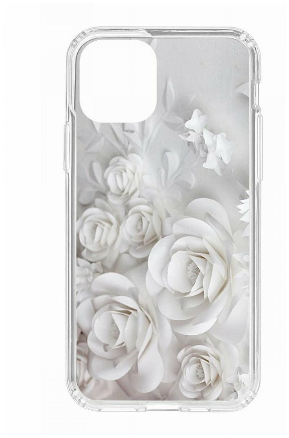 Чехол для iPhone 11 Pro Kruche Print MagSafe White roses,прозрачная накладка с защитой камеры,с рисунком,противоударный силиконовый бампер с принтом