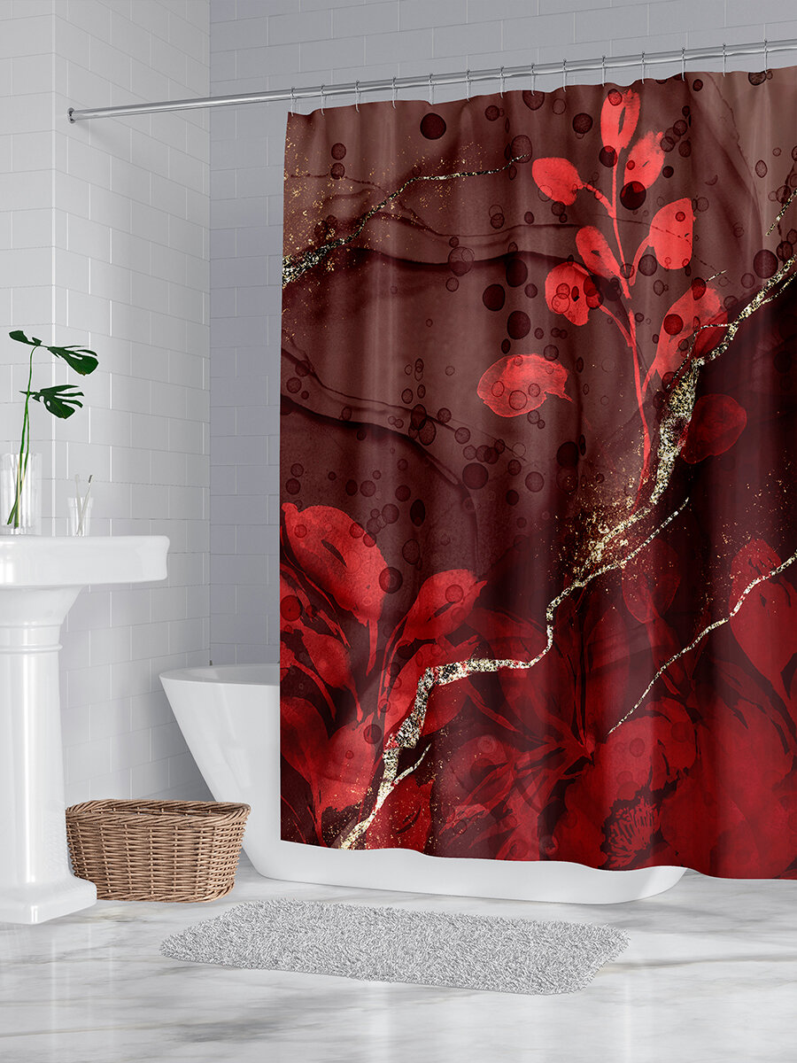 фото Штора для ванной "Дымка красный", 170х200 см с кольцами