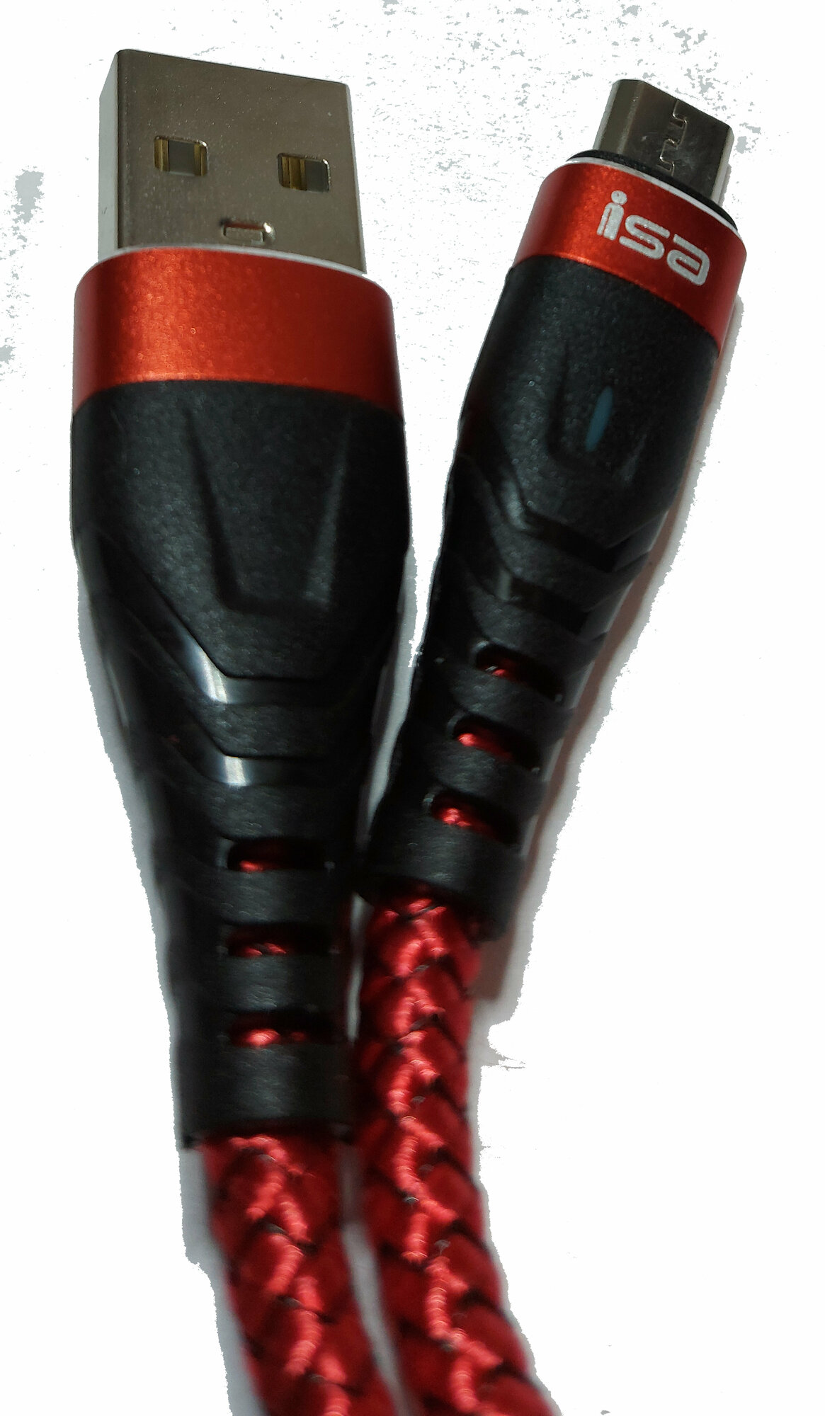 Кабель ISA DC-01, USB Type-A/micro USB Type-B, тканевая оплётка, красный, 1 м — фото 1