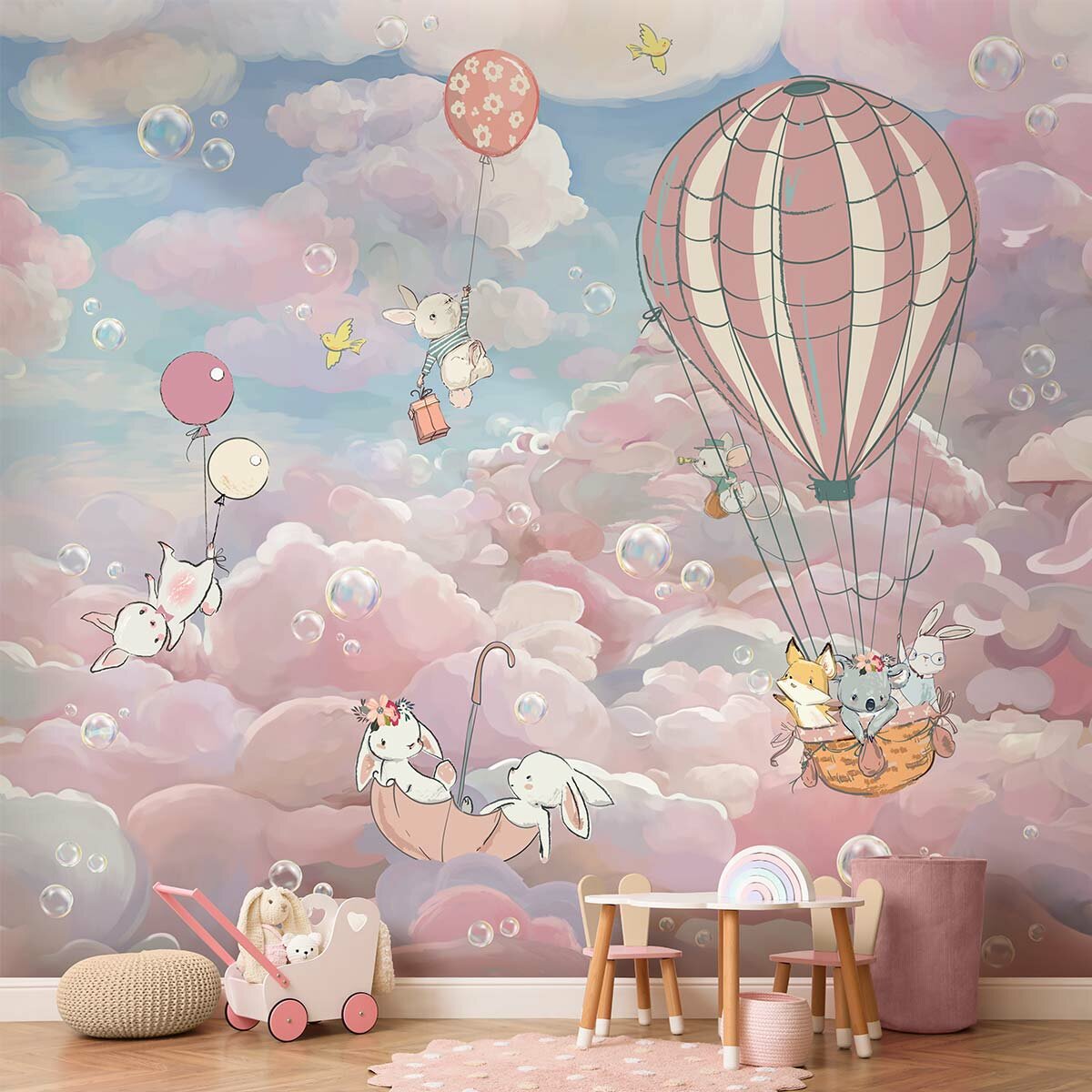 Фотообои флизелиновые с виниловым покрытием VEROL "Розовые облака", 300х283 см, моющиеся обои на стену, декор для дома