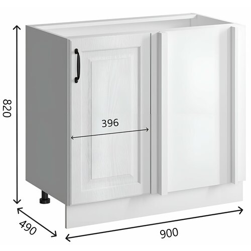 Шкаф кухонный напольный угловой 90 см. для мойки, МДФ Белая текстура