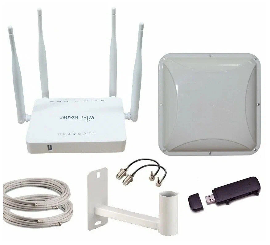 Комплект усиления интернет. 4G антенна PETRA bb MIMO 2x2, Модем 4G, Wi-Fi роутер. Полный набор