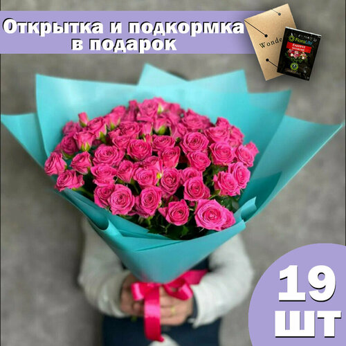Букет из 19 кустовых роз "Лав Лидия" 50 см - цветы живые с доставкой по Москве
