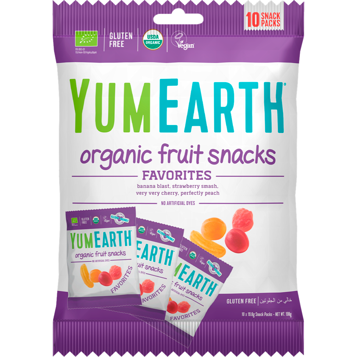 Органический жевательный мармелад YumEarth Organic Fruit Snacks 198 грамм ассорти 10 порционных пакетов по 198 грамм