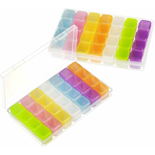 Органайзер для бисера/бусин/страз алмазной мозаики/Контейнер для бисера/ Контейнер для хранения материалов для рукоделия, 28 ячеек цветной