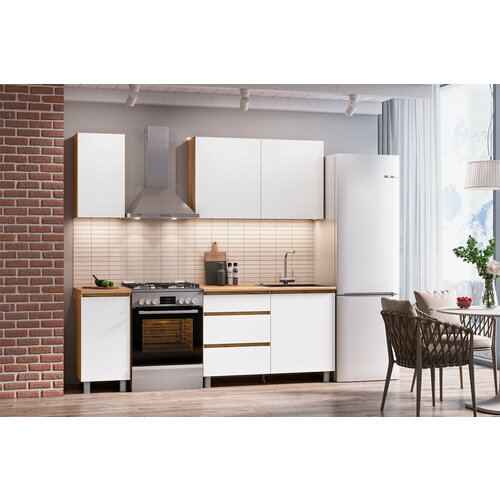 Кухонный гарнитур Hoff Денвер, напольный/настенный, ЛДСП/ДСП постформинг, 160х215х60 см, цвет дуб золотой, белый, дуб Вотан дуб, белый