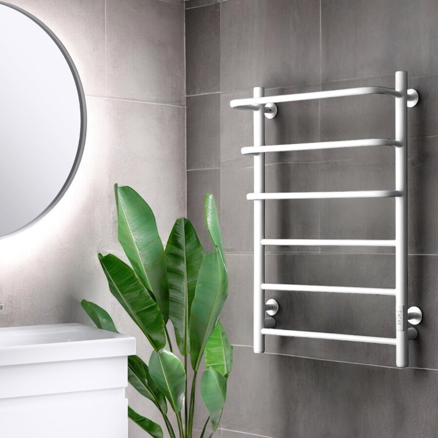 Полотенцесушитель электрический Тругор 500мм 800мм белый матовый форма лесенка с полкой 6 перекладин скрытое подключение