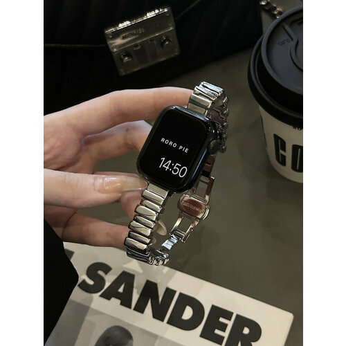 Ремешок для часов iwatch987654, с пряжкой-бабочкой, серебристый, 38/40/41 мм