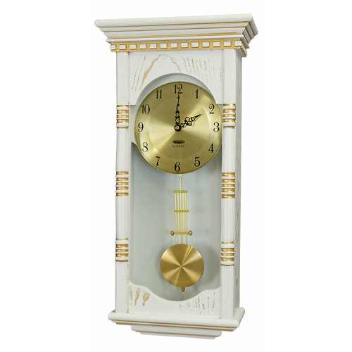 Часы настенные деревянные с маятником боем и мелодией Columbus 2460-WH цвет белый с патиной золото 51856₽