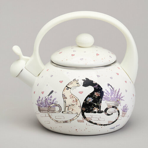 фото Чайник agness эмалированный со свистком серия lavander cats, 2,2 л ksg-943-074