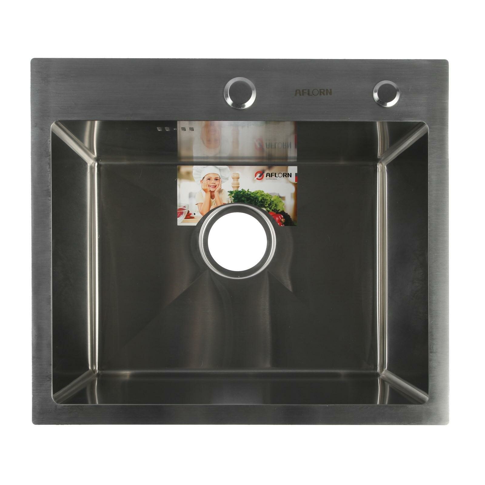 Мойка кухонная AFLORN AF95044, врезная, S=3.0 и 0.8 мм, 50×44×22 см, сифон, сатин