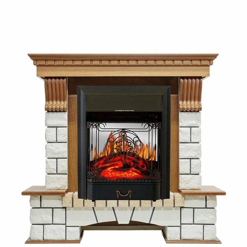 Каминокомплект Royal Flame Pierre Luxe - Дуб / Белый с очагом Majestic FX M Black