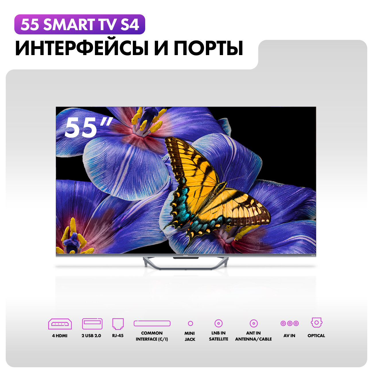 Телевизор Haier 55 SMART TV S4, диагональ 55", 4K UHD, Android 11, Голосовое управление — фото 1
