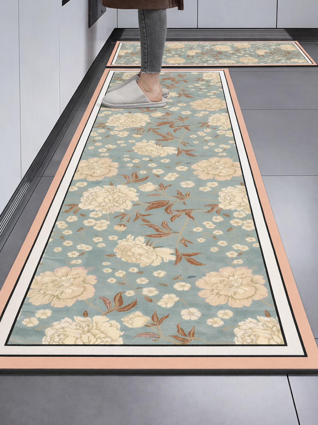 Впитывающий влагу комплект из 2 кухонных ковриков противоскользящие, быстро сохнут