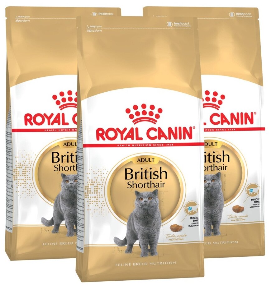 Корм сухой ROYAL CANIN полнорационный сбалансированный для взрослых британских короткошерстных кошек старше 12 месяцев 2 кг х 3 шт