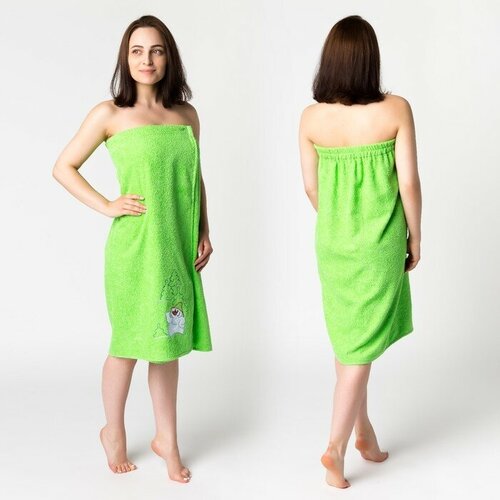 Гранд-Стиль Килт женский для бани и сауны, цвет зелёный вышивка Снеговик, размер 80х150±2 см, махра 300г/м 100% хлопок