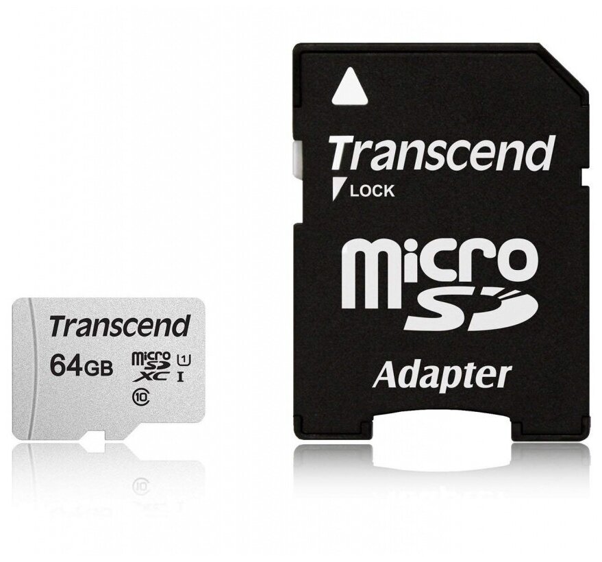 64Gb Карта памяти microSDXC Class10 TRANSCEND TS64GUSD300S-A + adapter