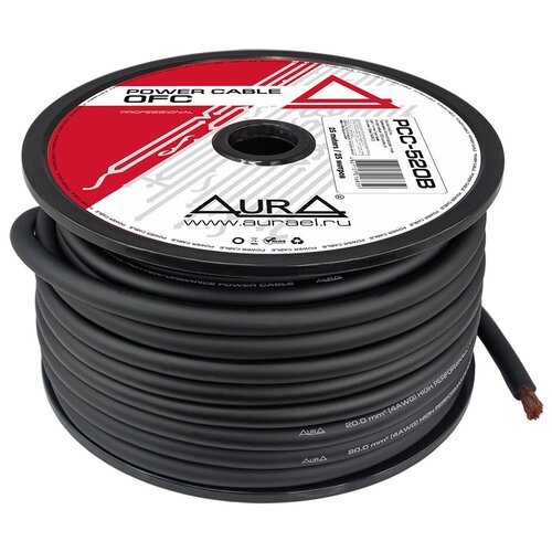 Кабель силовой AurA PCC-520B, OFC, 4 AWG/20мм2, 25м/катушка, черный