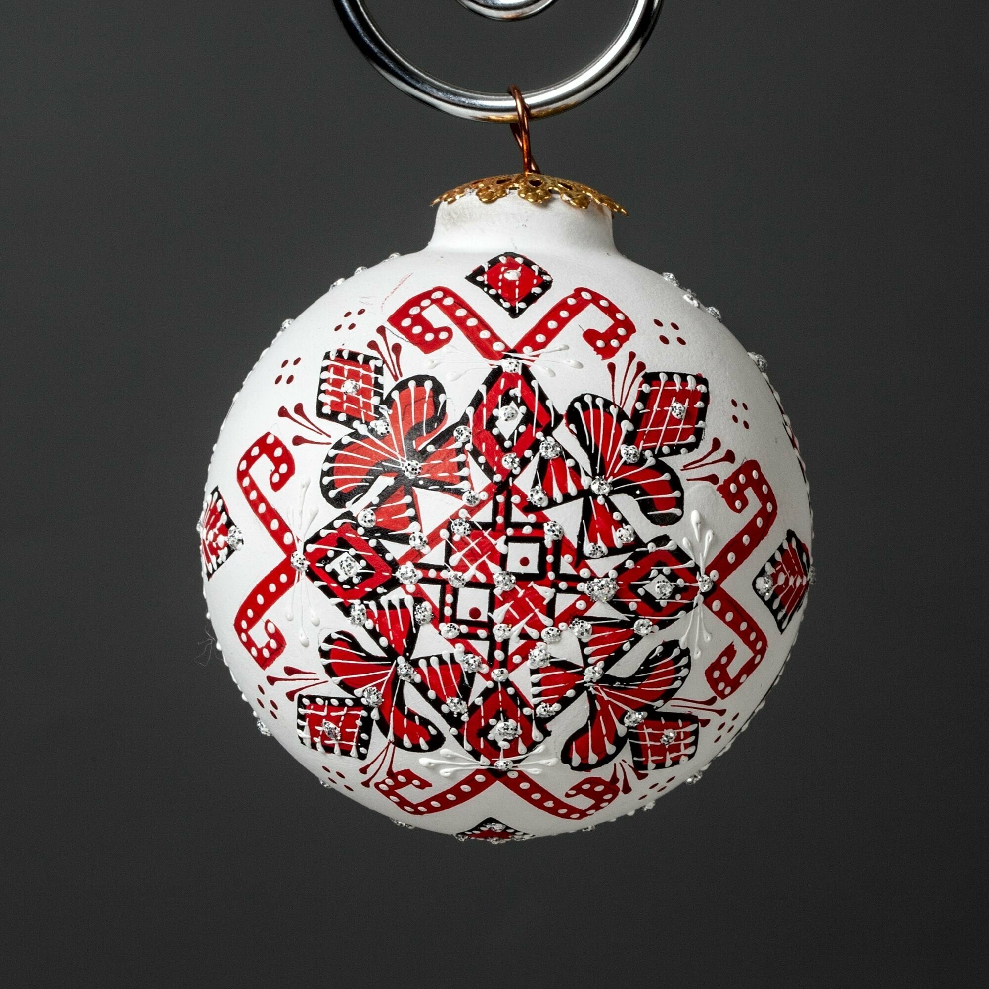 Керамическая ёлочная игрушка ручной работы - Шар малый "Русские узоры".