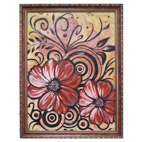 Картина маслом Узор с цветами 30х40. Авторская работа. В единственном экземпляре. В рамке.