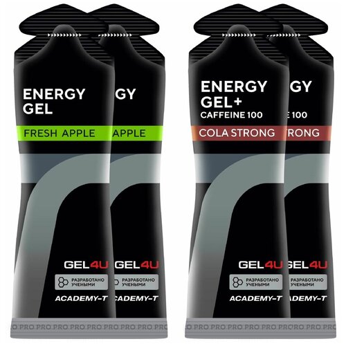 Гель питьевой GEL4U Energy Gel MIX 4 x 60 г, Яблоко, Кола