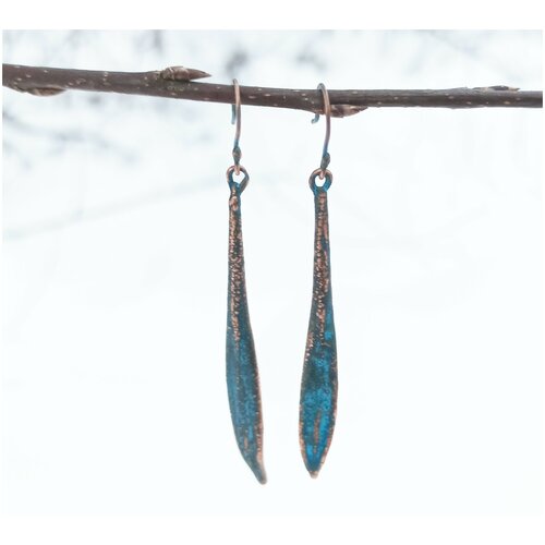 Медные серьги Летящие синие