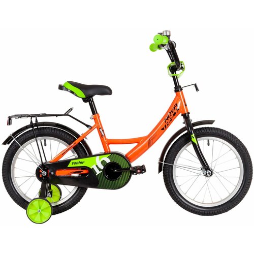 Велосипед NOVATRACK VECTOR 16 (2022) (Велосипед NOVATRACK 16 VECTOR оранжевый, тормоз нож, крылья, багажник, полная защ. цепи)