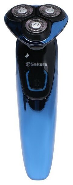 SAKURA Электробритва Sakura SA-5420BL, роторная, 3 головки, сухое/влажное бритьё, триммер, АКБ