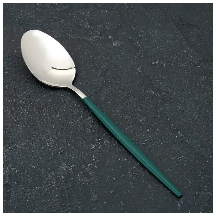 Ложка столовая Magistro "Блинк", 22х4 см, на подвесе, цвет серебряный, зеленая ручка
