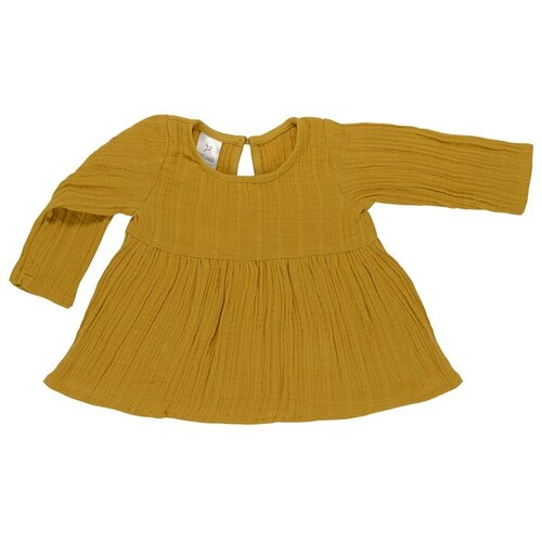 фото Платье с длинным рукавом из хлопкового муслина горчичного цвета из коллекции essential 18-24m tkano