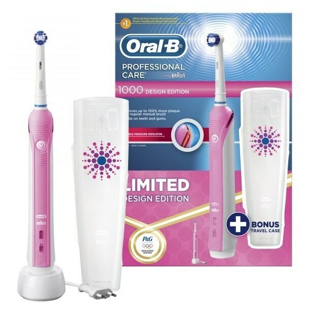 Электрическая зубная щетка Oral-B Professional Care 1000, розовый/белый - фотография № 2