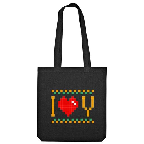 женская футболка сердце в пиксель арт s черный Сумка шоппер Us Basic, черный