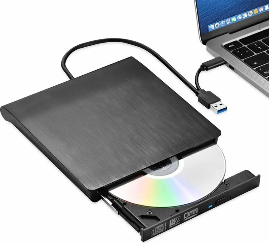 Дисковод внешний привод DR14 для ноутбука и пк CD DVD-RW USB 3.0 + переходник Type C DVD плеер