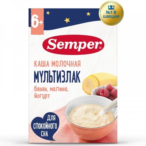 Каша молочная Semper (Семпер) ночная мультизлак с бананом малиной и йогуртом с 6 мес 180 г